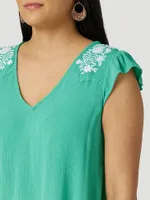 Women's Wrangler Retro Embroidered Babydoll Top Green