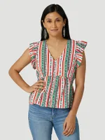 Women's Wrangler Southwestern Peplum Blouse White Multi