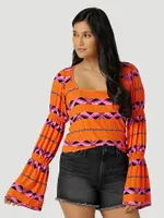 Women's Wrangler Banded Sleeve Square Neck Top Orange