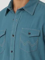 Men's Wrangler Retro® Premium Long Sleeve Button-Down Solid Shirt French Blue