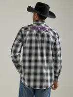 Men's Wrangler® Logo Long Sleeve Western Snap Plaid Shirt Black White Buffalo