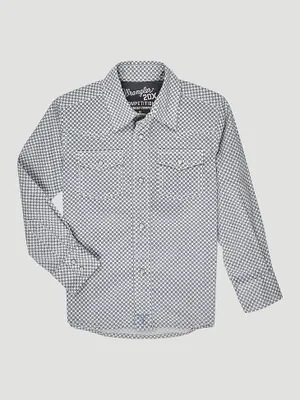 Boy's Wrangler® 20X® Advanced Comfort Western Snap Print Shirt Adriatic Navy