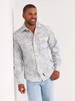 Men's Wrangler Retro® Premium Long Sleeve Button-Down Print Shirt Toile Blue