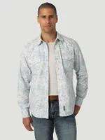 Men's Wrangler Retro® Premium Long Sleeve Button-Down Print Shirt Toile Blue