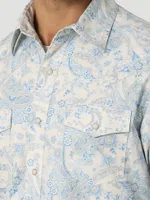 Men's Wrangler Retro® Premium Long Sleeve Button-Down Print Shirt Toile Blue