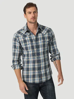 Men's Wrangler Retro® Premium Long Sleeve Button-Down Print Shirt Deep Indigo