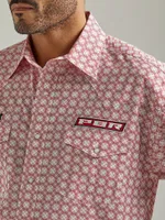 Men's Wrangler® Logo Long Sleeve Western Snap Print Shirt Pointed Red