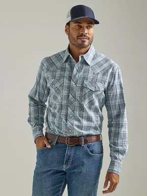 Men's 20X® Competition Advanced Comfort Long Sleeve Two Pocket Western Snap Plaid Shirt Blue Sea Navy