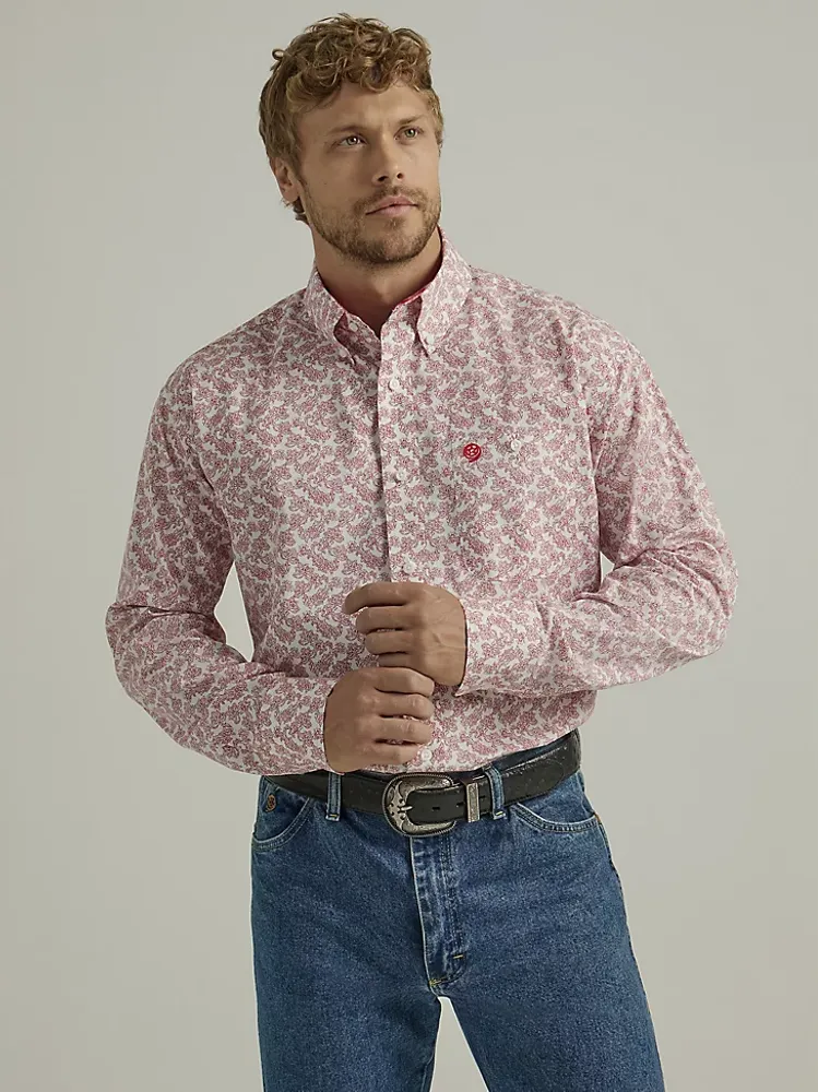 Men's George Strait Long Sleeve Button Down One Pocket Printed Shirt Floral Rouge