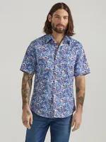 Men's Wrangler® 20X® Competition Advanced Comfort Short Sleeve Western Snap Print Shirt Watercolor Violet