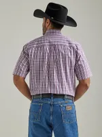Men's George Strait® Short Sleeve 2 Pocket Button Down Plaid Shirt Mid Pink