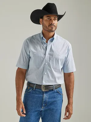 Men's George Strait Short Sleeve 2 Pocket Button Down Print Shirt Lightly Blue