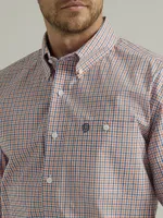 Men's George Strait® Short Sleeve 1 Pocket Button Down Plaid Shirt Orange Peel