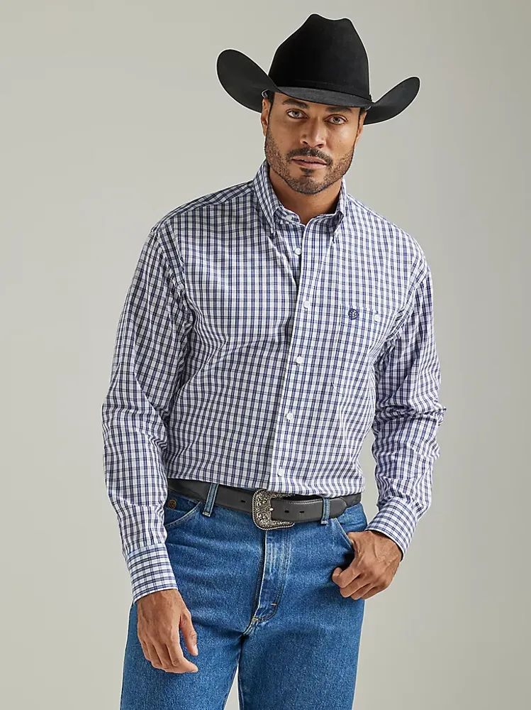 PLAID INDIGO LONG SLEEVE WESTERN SHIRT