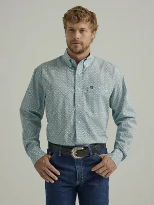 Men's George Strait Long Sleeve Button Down One Pocket Printed Shirt Sea Circle