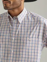 Men's George Strait Long Sleeve Button Down Two Pocket Plaid Shirt Orange Peel Madras