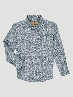 Boy's Classic Button Down Printed Shirt True Paisley Aqua