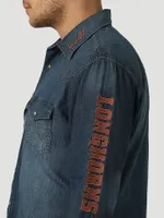 Men's Wrangler Collegiate Denim Western Snap Shirt University of Texas