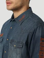 Men's Wrangler Collegiate Denim Western Snap Shirt University of Texas