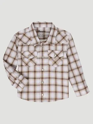 Little Boy Long Sleeve Snap Front Plaid Western Shirt Tawny Brown