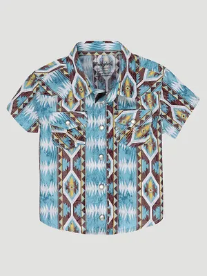 Little Boy's Checotah Snap Front Western Shirt Dusty Blue Diamond