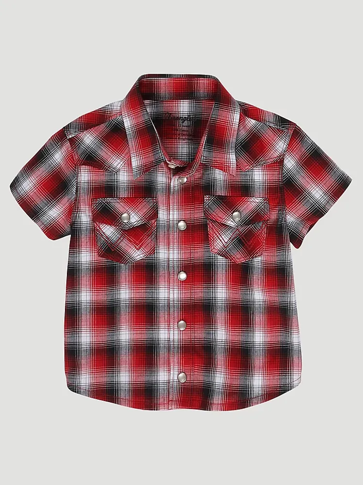 Little Boy Short Sleeve Western Snap Plaid Shirt Red Maple