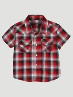 Little Boy Short Sleeve Western Snap Plaid Shirt Red Maple