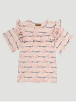 Girl's Short Sleeve Ruffle Yoke Top Pink