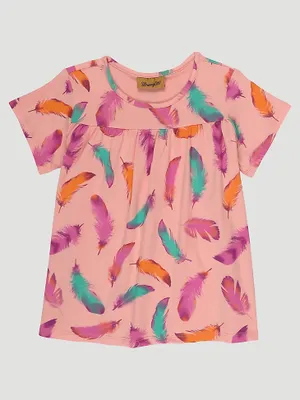 Girl's Western Feather Print Top Pink
