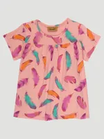 Girl's Western Feather Print Top Pink