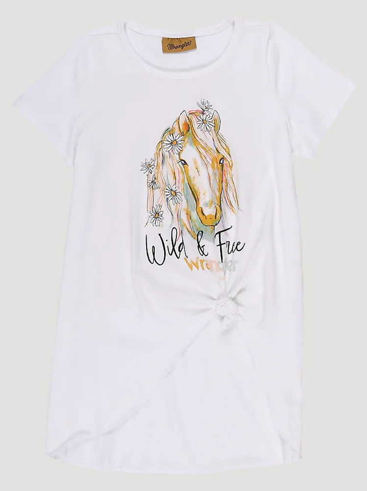 Girl's Wild and Free Horse Graphic Shirt White