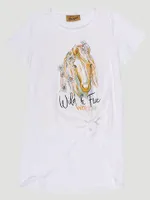 Girl's Wild and Free Horse Graphic Shirt White