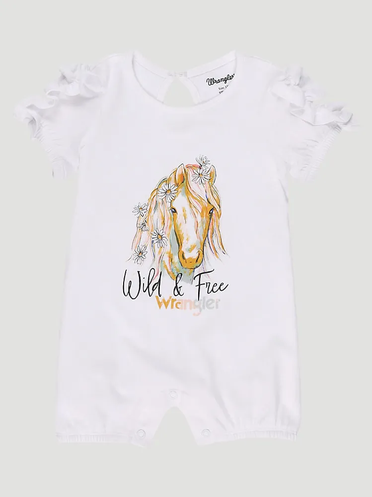 Baby Girl's Wild and Free Horse Romper White