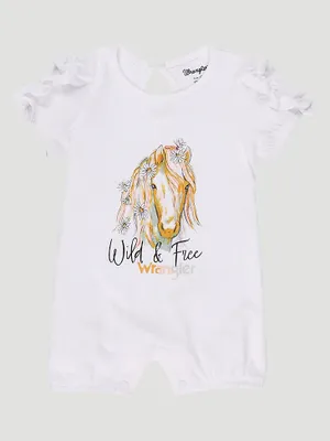 Baby Girl's Wild and Free Horse Romper White