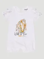 Baby Girl's Wild and Free Horse Romper White