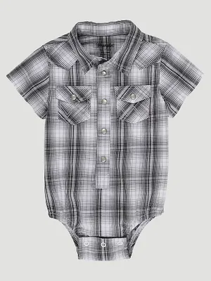 Baby Boy Short Sleeve Western Snap Bodysuit Chess Grey