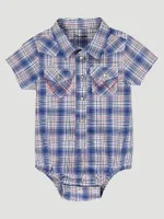 Baby Boy Short Sleeve Western Snap Bodysuit Picnic Navy