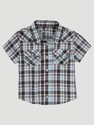 Little Boy Short Sleeve Western Snap Plaid Shirt Classic Brown