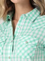 Women's Essential Short Sleeve Plaid Western Snap Top Grassy Green