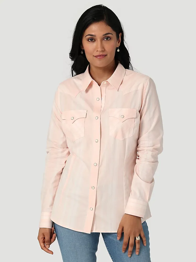 Women's Wrangler Retro® Long Sleeve Stripe Western Snap Top Pale Pink