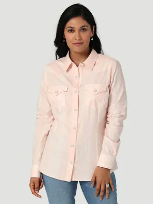 Women's Wrangler Retro® Long Sleeve Stripe Western Snap Top Pale Pink