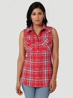 Women's Wrangler Retro® Sleeveless Plaid Western Snap Top Pop Red