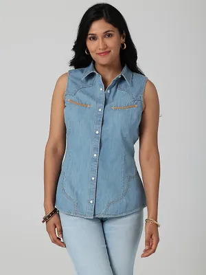 Women's Wrangler Embellished Denim Sleeveless Top