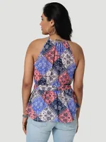 Women's Wrangler Patchwork Goddess Neck Top Blue