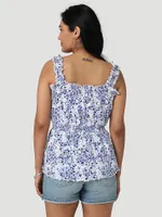 Women's Wrangler Square Neck Ruffle Tank White Floral