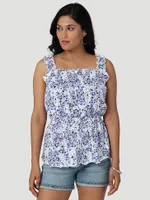 Women's Wrangler Square Neck Ruffle Tank White Floral