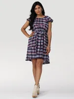 Women's Wrangler Retro Americana Tiered Dress Blue Plaid