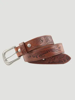 Men's Wrangler Tooled Leather Belt Brown