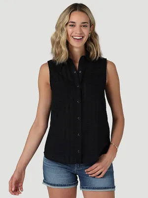 Women's Wrangler Sleeveless Textured Snap Tank Black Beauty