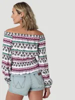 Women's Wrangler Off The Shoulder Smocked Top White Geo